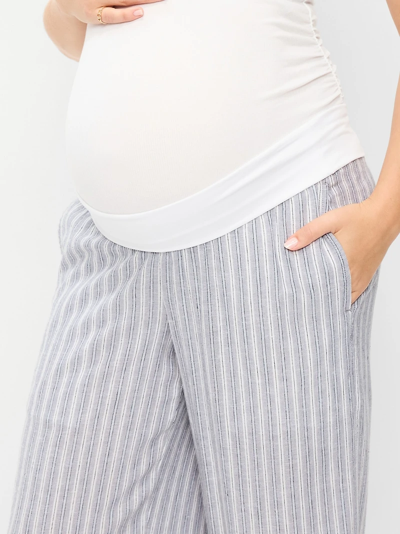 Maternity Rollover Waist Linen-Blend Wide-Leg Pants