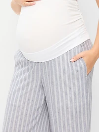 Maternity Rollover Waist Linen-Blend Wide-Leg Pants