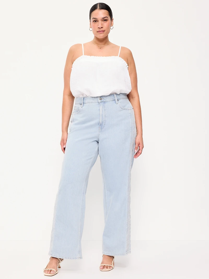 Extra High-Waisted Embroidered Wide-Leg Jeans