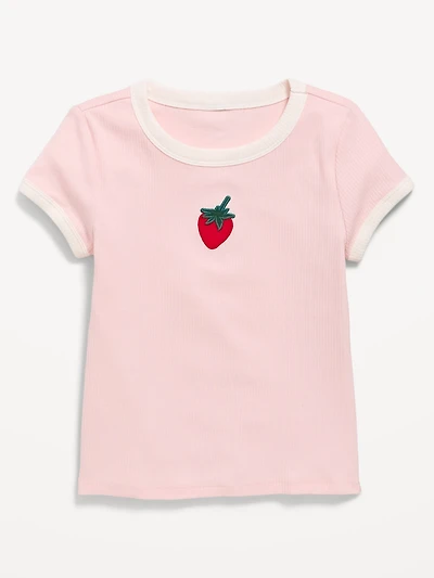 Fitted Short-Sleeve Ribbed Graphic Ringer T-Shirt for Girls