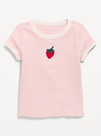 Fitted Short-Sleeve Ribbed Graphic Ringer T-Shirt for Girls