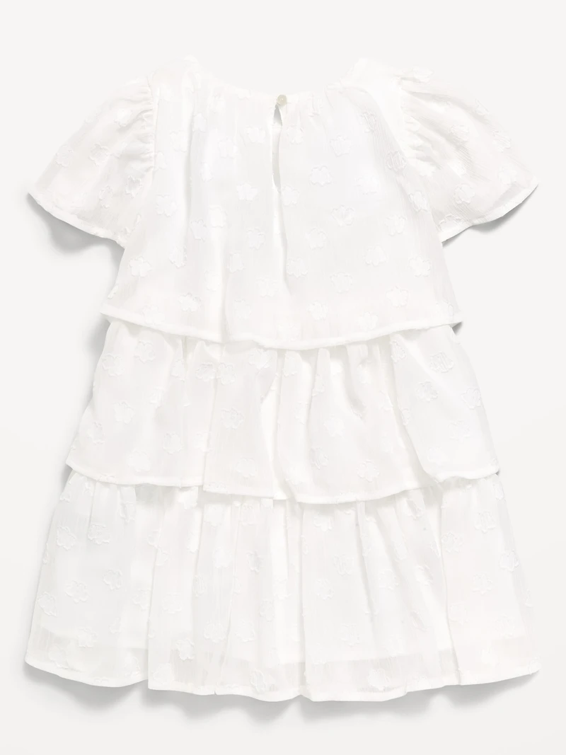 Short-Sleeve Textured Tiered Swing Dress for Toddler Girls
