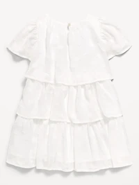Short-Sleeve Textured Tiered Swing Dress for Toddler Girls