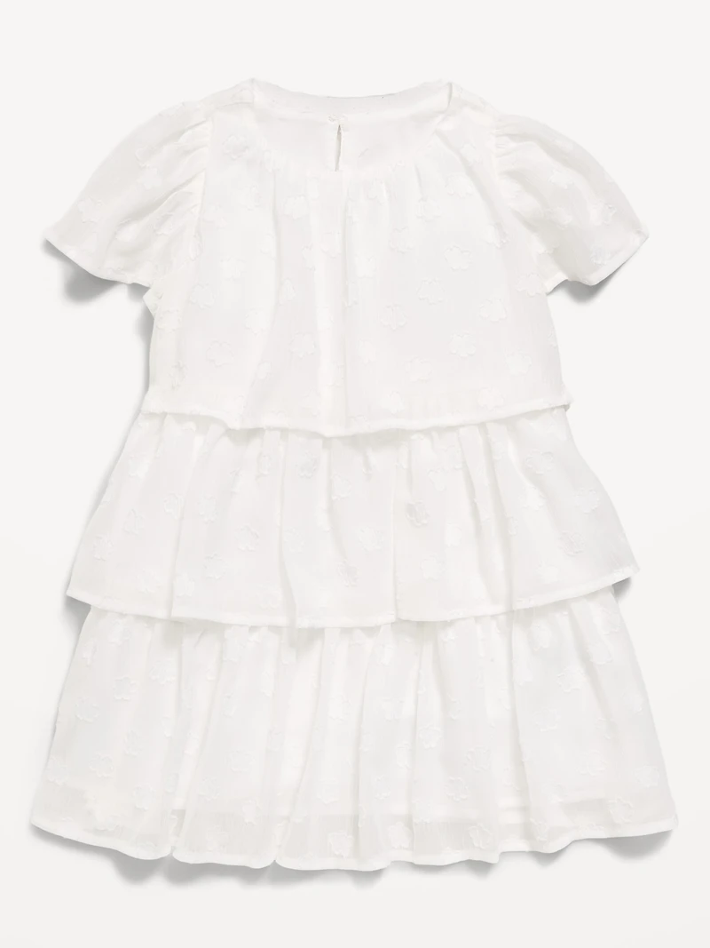Short-Sleeve Textured Tiered Swing Dress for Toddler Girls