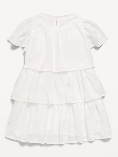 Short-Sleeve Textured Tiered Swing Dress for Toddler Girls