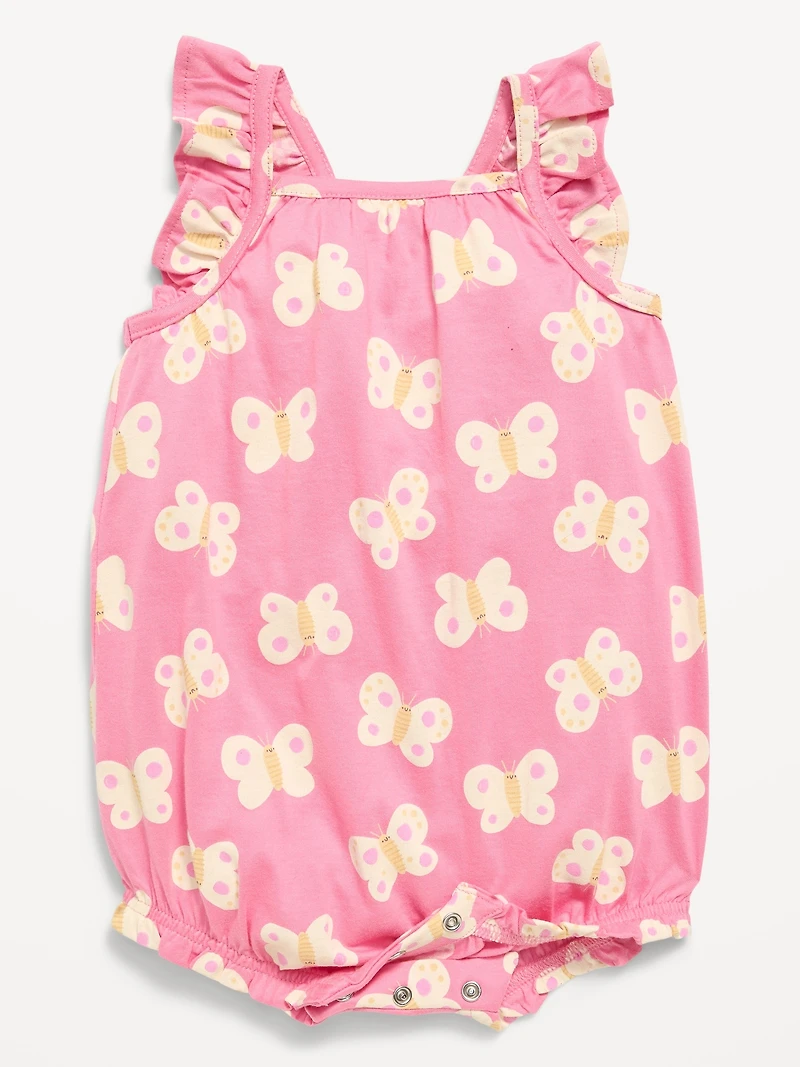 Printed Sleeveless Ruffle-Trim Romper for Baby