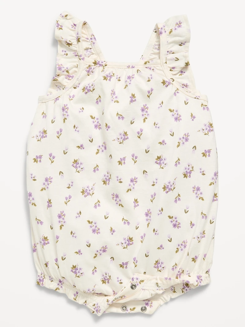 Printed Sleeveless Ruffle-Trim Romper for Baby