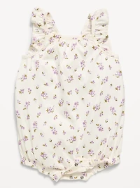 Printed Sleeveless Ruffle-Trim Romper for Baby