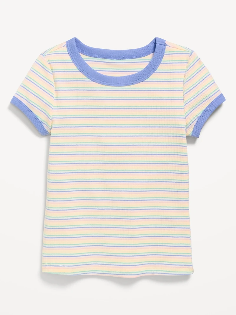 Fitted Short-Sleeve Ribbed Ringer T-Shirt for Girls