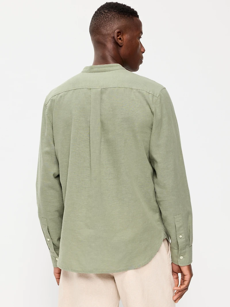 Classic Fit Banded Collar Linen-Blend Shirt