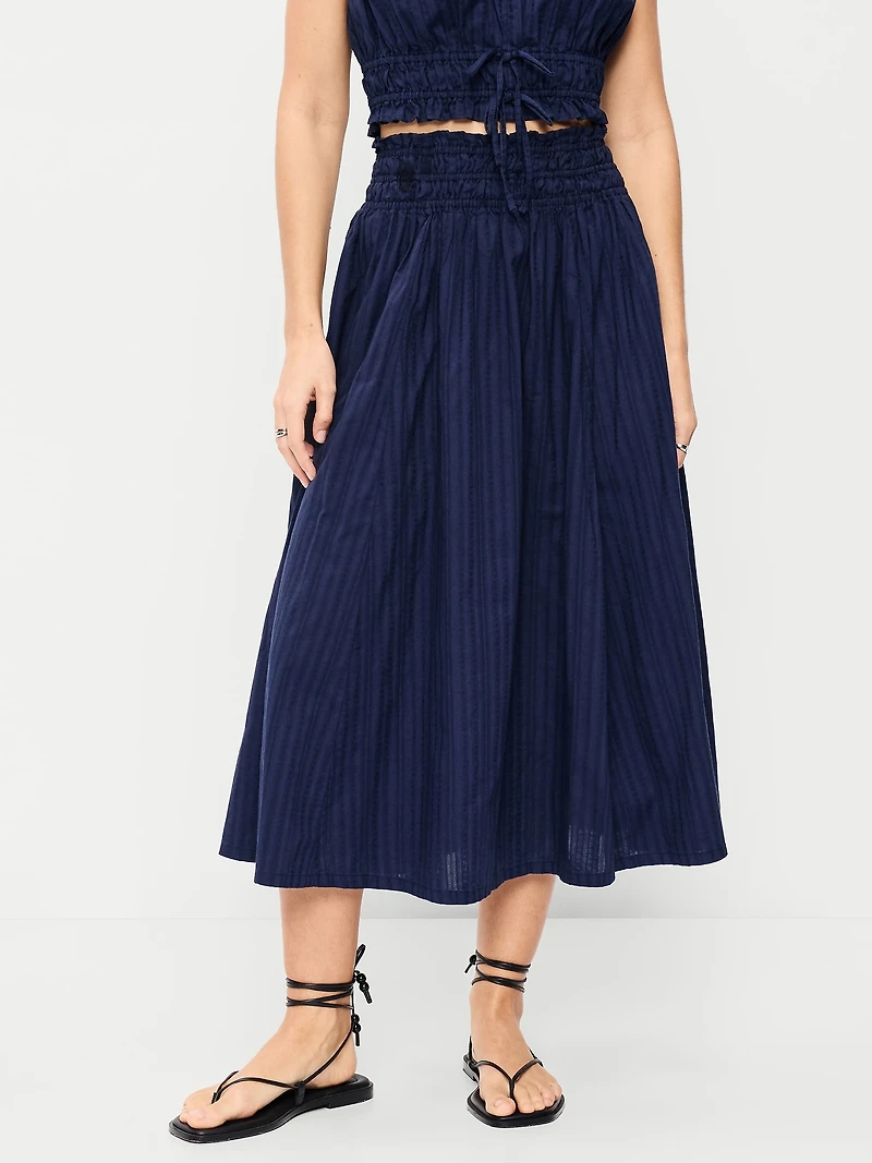 Smocked-Waist Midi Skirt