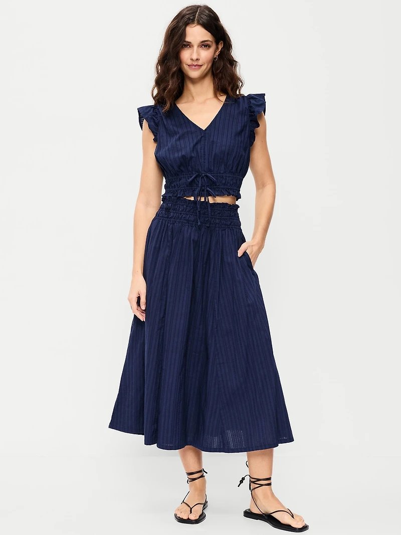 Smocked-Waist Midi Skirt