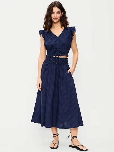 Smocked-Waist Midi Skirt