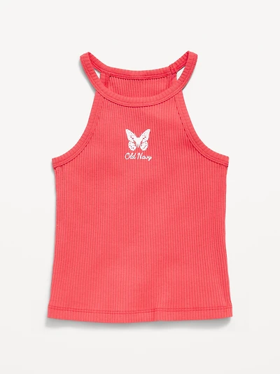 Fitted Ribbed Logo-Graphic Halter Tank Top for Toddler Girls