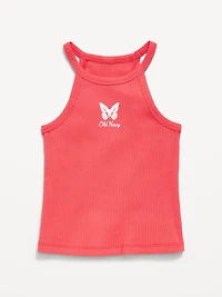 Fitted Ribbed Logo-Graphic Halter Tank Top for Toddler Girls