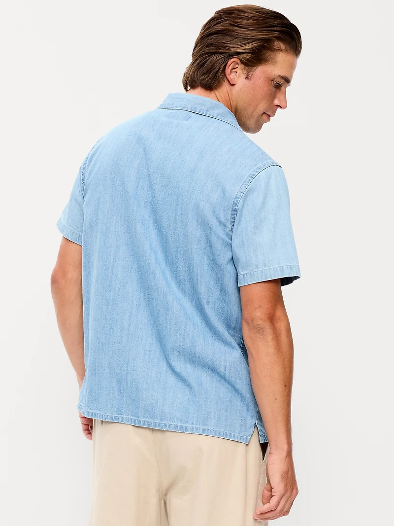 Short-Sleeve Embroidered Camp Shirt