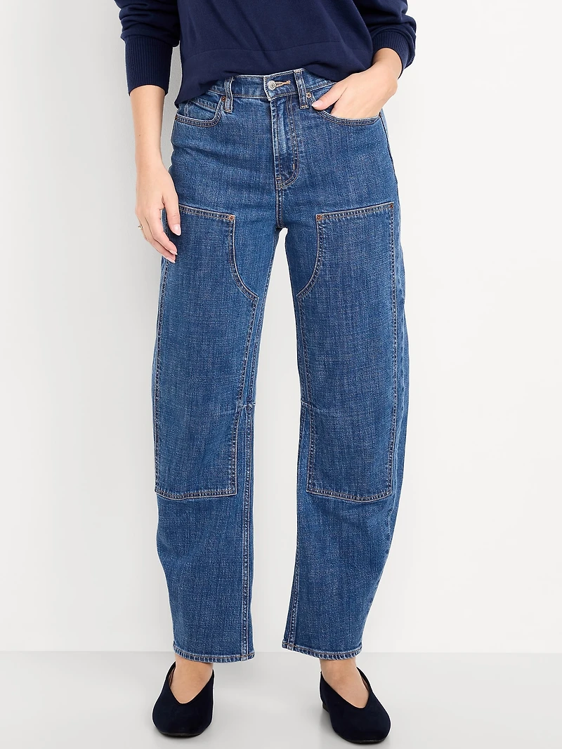 High-Waisted Baggy Barrel Utility Jeans