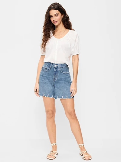 High-Waisted Baggy Jean Shorts -- 5-inch inseam