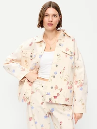 Oversized Floral Print Jean Trucker Jacket
