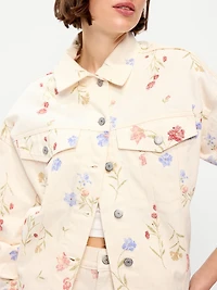 Oversized Floral Print Jean Trucker Jacket