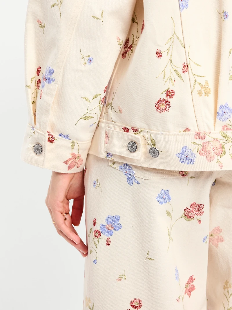 Oversized Floral Print Jean Trucker Jacket