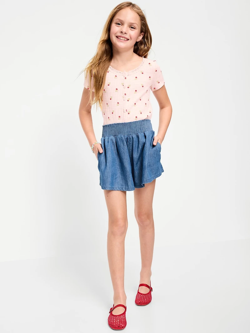 Smocked-Waist Chambray Shorts for Girls