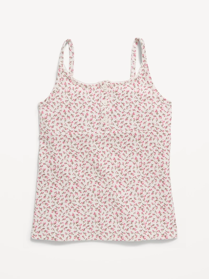 Fitted Printed Henley Tank Top for Girls