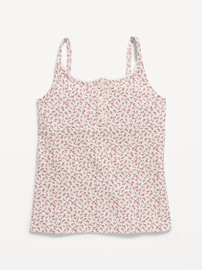 Fitted Printed Henley Tank Top for Girls