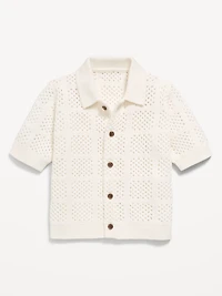 Oversized Short-Sleeve Crochet-Knit Shirt for Toddler Boys