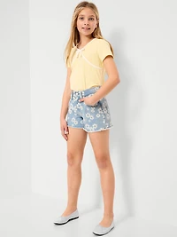 High-Waisted Printed Frayed-Hem Jean Shorts for Girls
