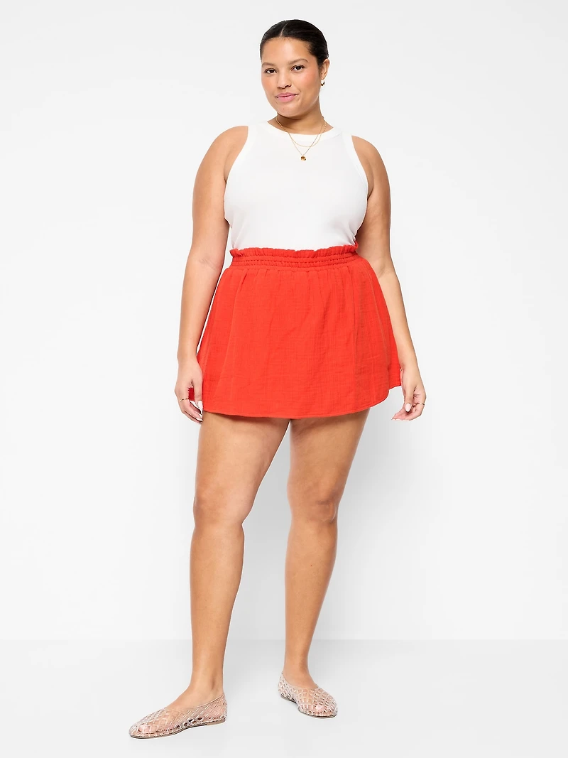 Crinkle Gauze Ruffle Waist Mini Skort