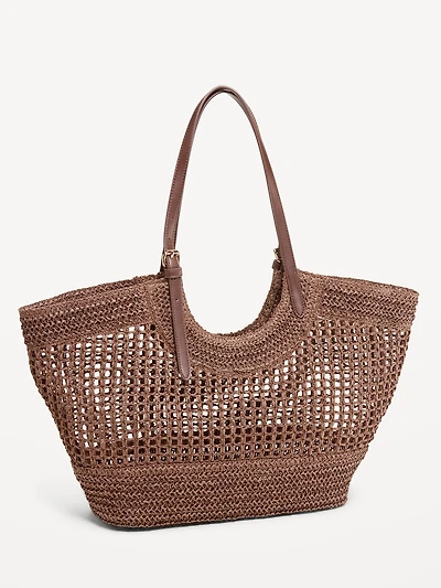 Open-Weave Straw Tote Bag