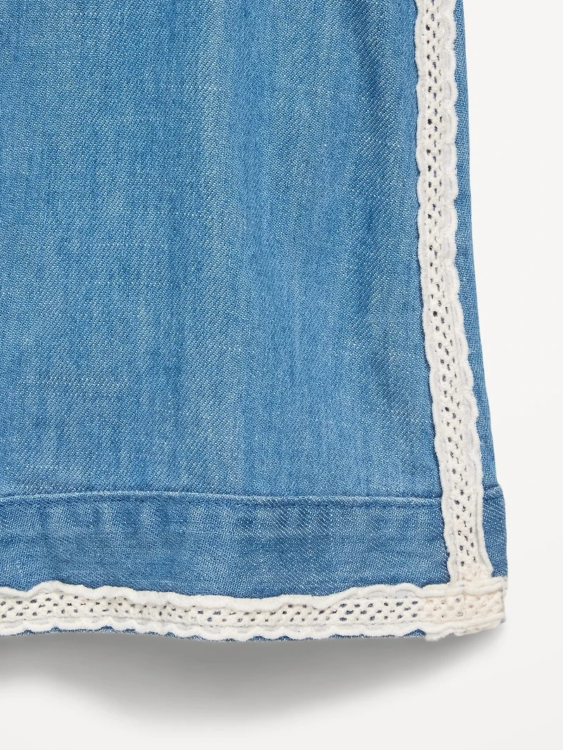 Sleeveless Lace-Trim Chambray Top for Girls