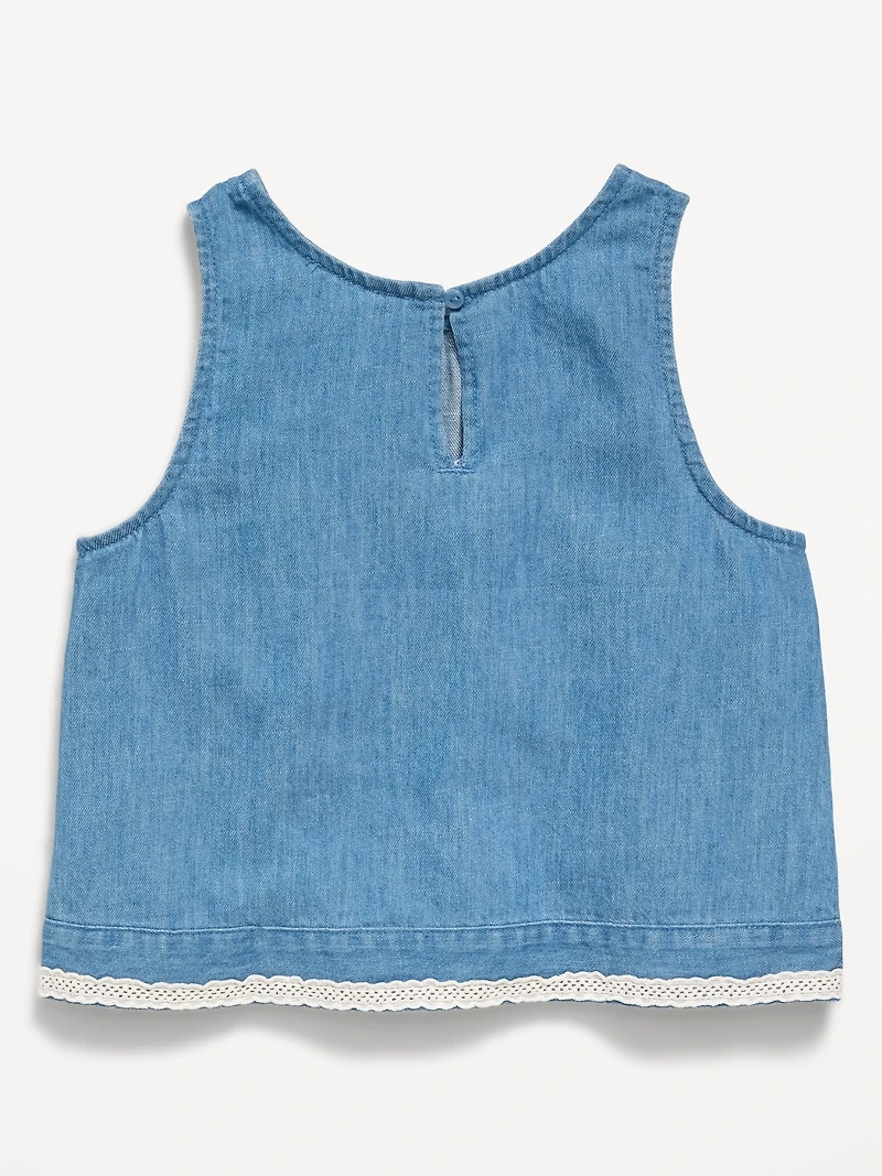 Sleeveless Lace-Trim Chambray Top for Girls