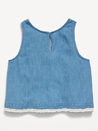 Sleeveless Lace-Trim Chambray Top for Girls