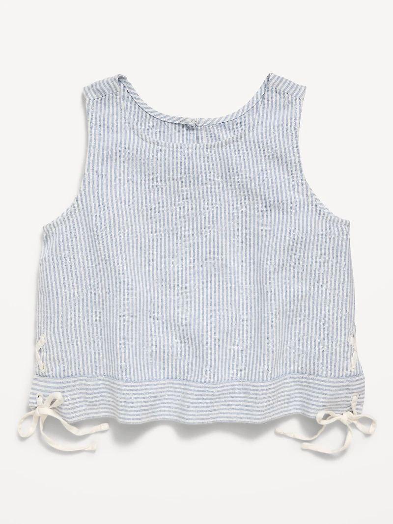 Sleeveless Striped Tie-Knot Linen-Blend Top for Girls