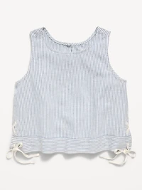 Sleeveless Striped Tie-Knot Linen-Blend Top for Girls