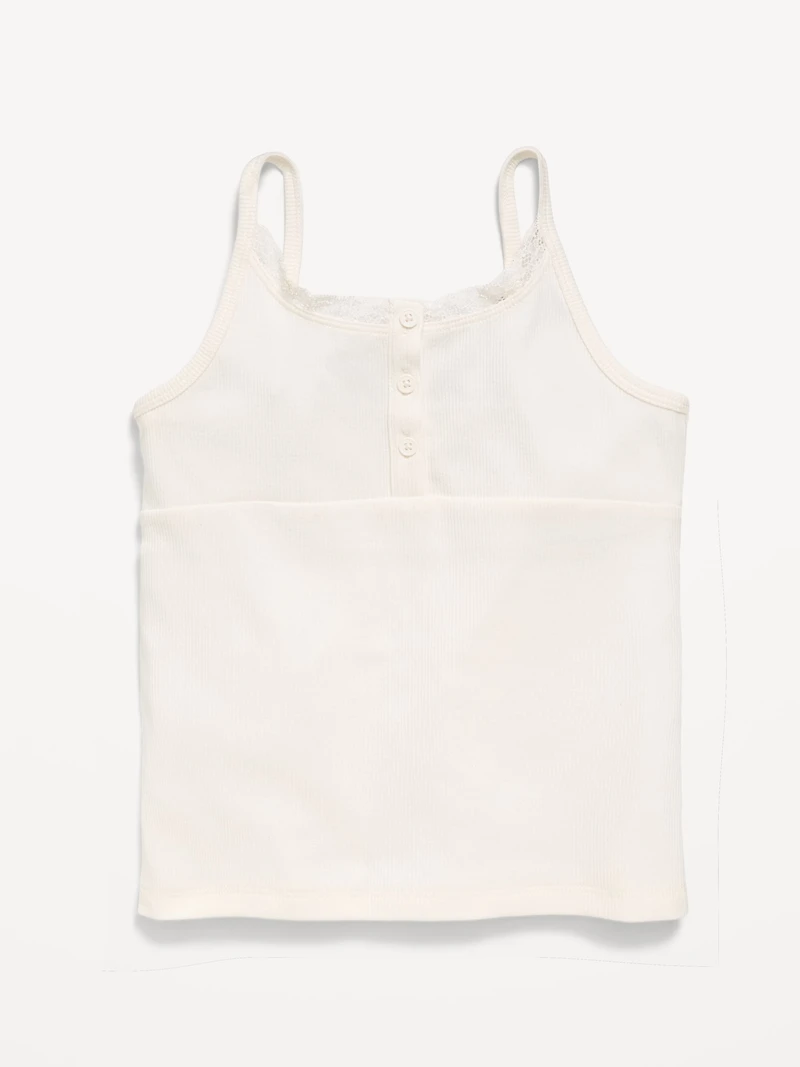 Fitted Lace-Trim Henley Tank Top for Girls