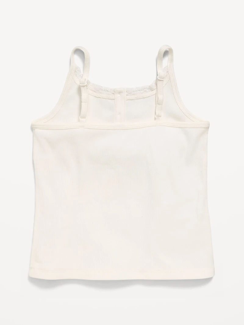Fitted Lace-Trim Henley Tank Top for Girls