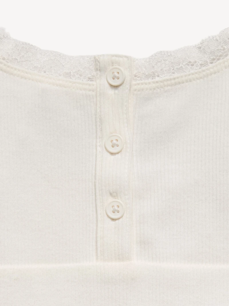 Fitted Lace-Trim Henley Tank Top for Girls