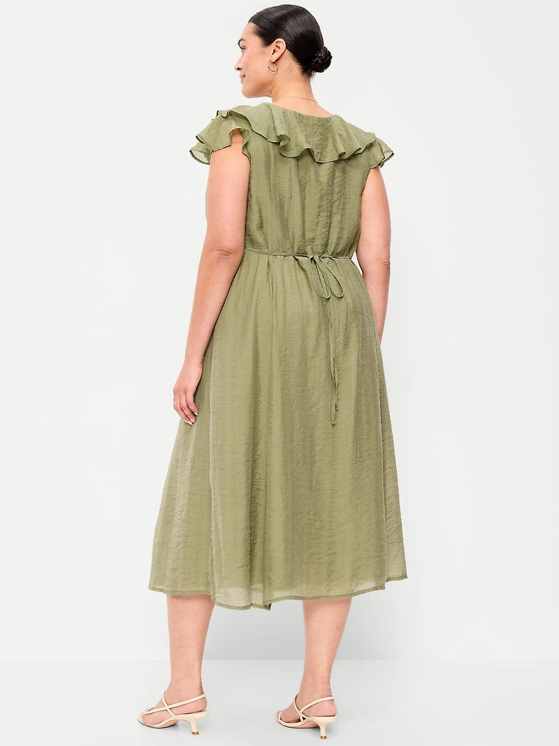 Ruffle-Sleeve Fit & Flare Midi Dress