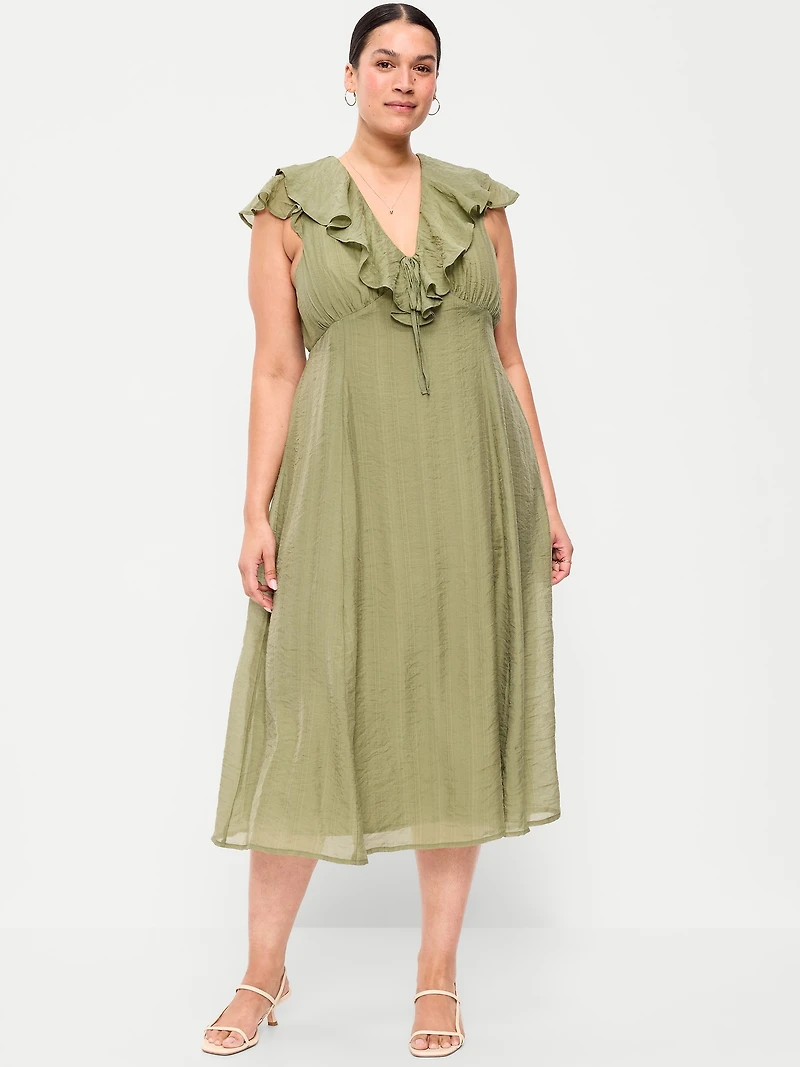 Ruffle-Sleeve Fit & Flare Midi Dress