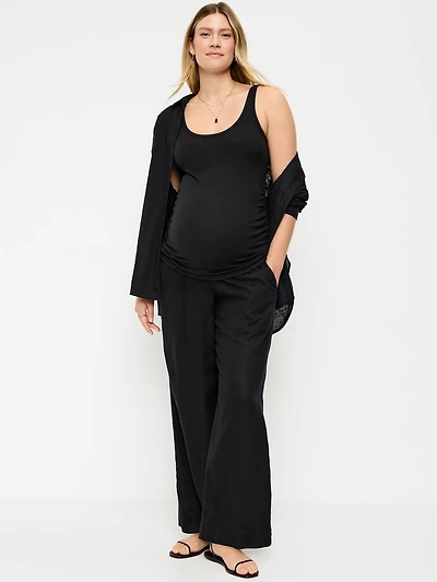 Maternity Rollover Waist Linen-Blend Super Wide-Leg Pants