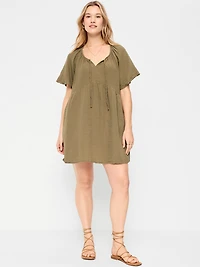 Crinkle Gauze Flutter-Sleeve Mini Swing Dress