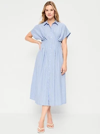 Pintuck-Waist Midi Shirt Dress