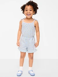 Sleeveless Tie-Bow Ribbed Romper for Toddler Girls