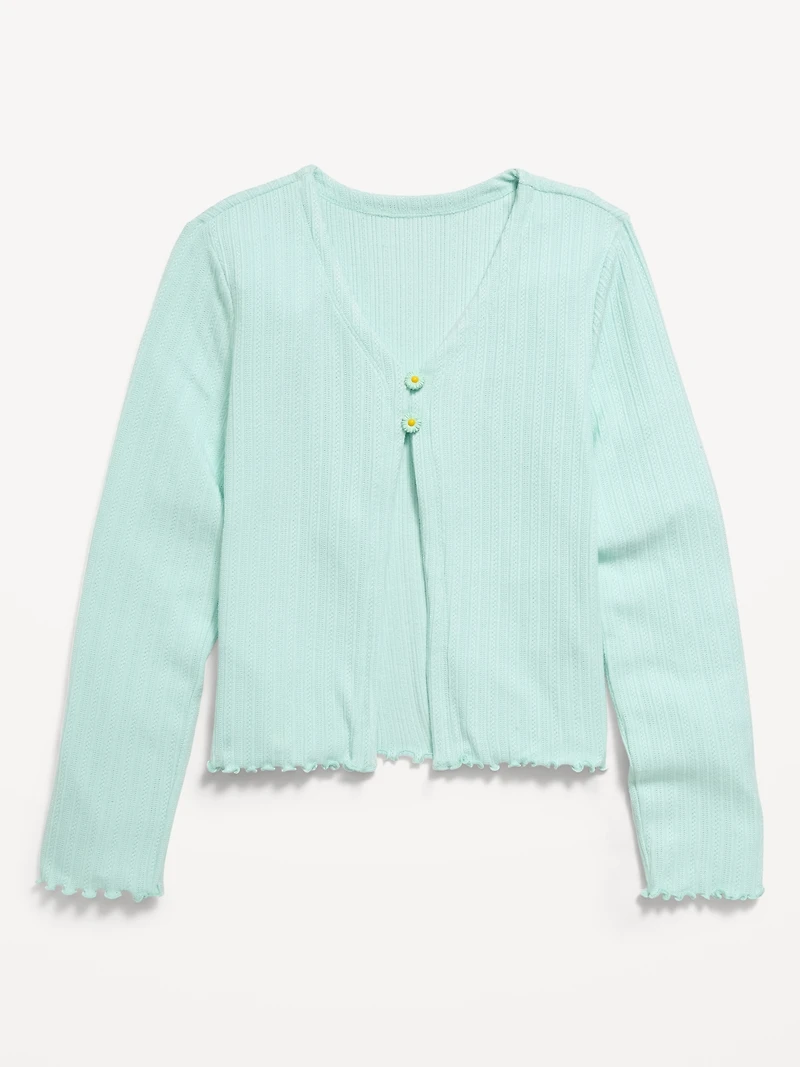 Pointelle-Knit V-Neck Cardigan for Girls