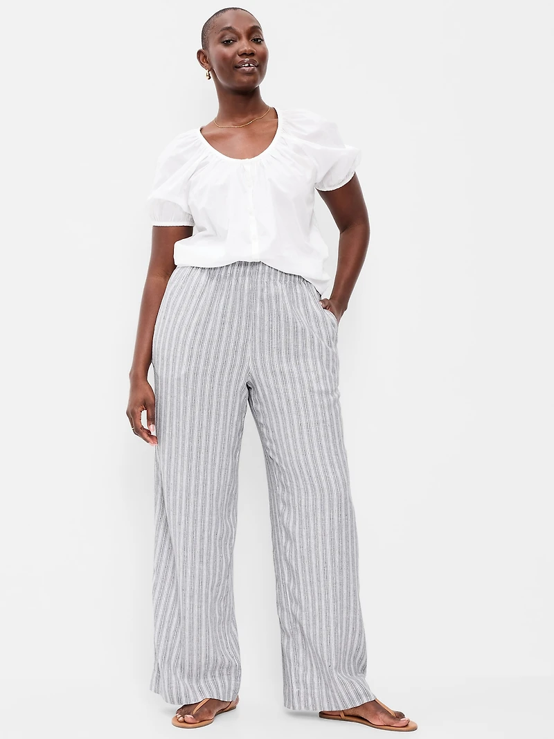 High-Waisted Linen-Blend Super Wide-Leg Pants