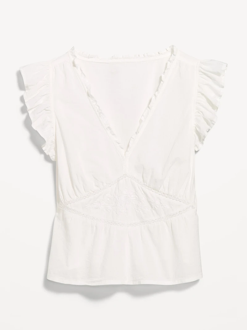 Flutter-Sleeve Embroidered Top