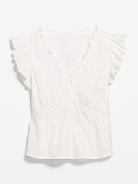 Flutter-Sleeve Embroidered Top